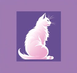 a white cat sitting on a purple background