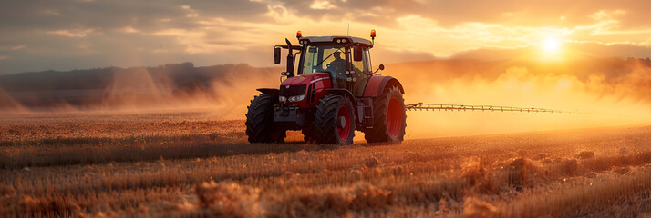 Agriculture Tractor Spraying Fertilizer on Field,
agricultural machinery working in a rustic farm preparing