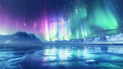 Stunning Frozen Lake Illuminated by Aurora Borealis: Earth Day Beauty
