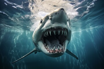 Mysterious Shark underwater photo. Sea fish. Generate Ai