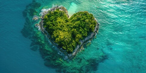 Beautiful Heart-Shaped Island in Pristine Blue Ocean Environment for Earth Day