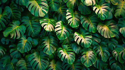 Jungle Leaves and Green Nature Pattern, Tropical Background with Exotic Flora, Abstract Design Concept