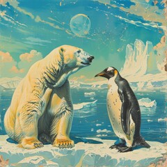 Meeting of Arctic and Antarctic Wildlife at the Equator - obrazy, fototapety, plakaty