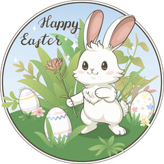 Vector Easter greeting card with Easter bunny - 762478531