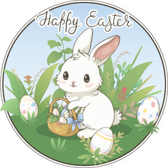 Vector Easter greeting card with Easter bunny - 762478537