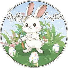 Vector Easter greeting card with Easter bunny - 762478554