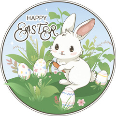 Vector Easter greeting card with Easter bunny - 762478565