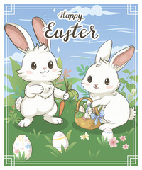 Vector Easter greeting card with Easter bunny - 762478584