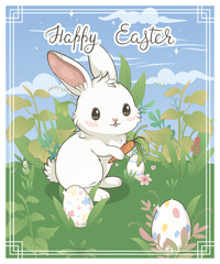 Vector Easter greeting card with Easter bunny - 762478586