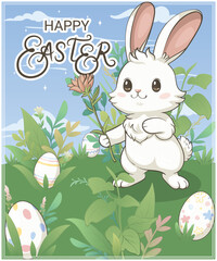 Vector Easter greeting card with Easter bunny - 762478592