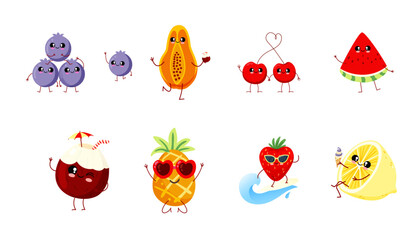 Cute Fruits Stickers Vector Illustration
