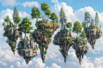 Fototapeta premium Aerial View of Diverse Eco-Friendly Floating Islands for Earth Day