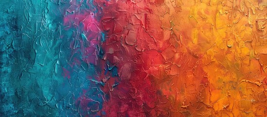 A vibrant close up of a colorful painting on a wall featuring shades of pink, magenta, electric blue, and peach. The art paint creates a mesmerizing pattern in this visual arts display
