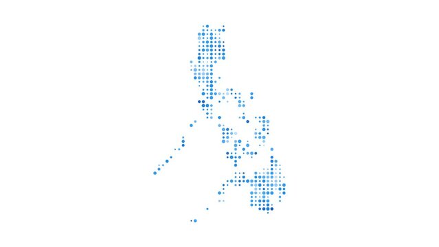 Philippines dotted digital map. Map of Philippines with pulsating colored circles. Shape of the country filled with blue disks. Superb video.