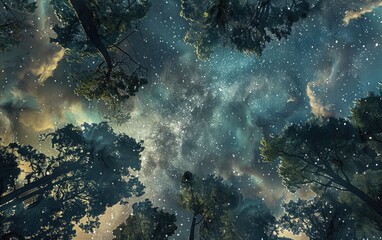 Night Sky Blending into Lush Green Landscape for Earth Day
