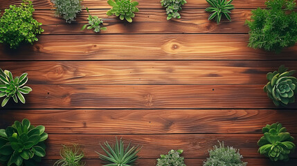 Succulents on wooden planks, a natural and rustic botanical display.