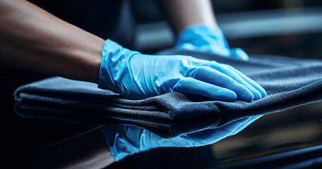 polishing Car, man cleaning car, meticulously cleaning, car detailing concept, - obrazy, fototapety, plakaty