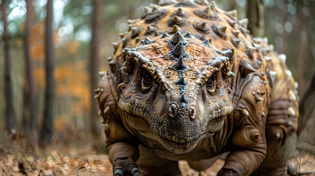 Brown Scaled Ankylosaurus in the Forest: A Cinematic Portrait of a Prehistoric Herbivore