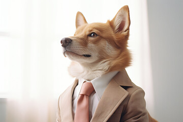 businessman dog, suit working, Portrait business suit, akita - obrazy, fototapety, plakaty