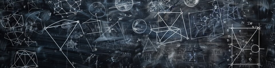 A blackboard dense with calculus and geometry, reflecting the beauty of mathematical thought - obrazy, fototapety, plakaty