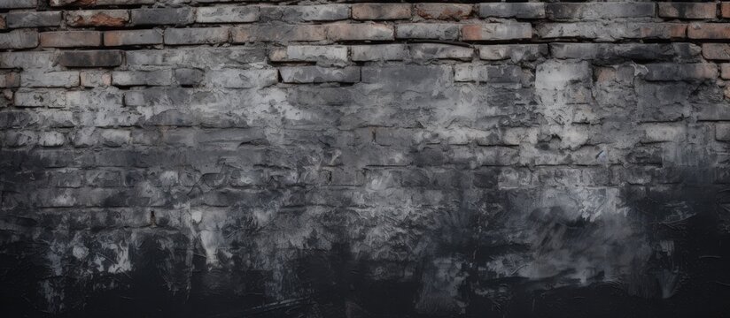 Fototapeta A closeup shot of a grey brick wall emitting smoke, highlighting the intricate brickwork pattern. Monochrome photography captures the texture in the darkness