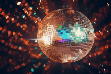 Fototapeta na wymiar Reflective Shiny disco ball. Music party. Generate Ai
