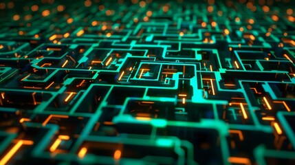 Fototapeta premium Luminous labyrinth of tech circuits, representing the journey through data processing