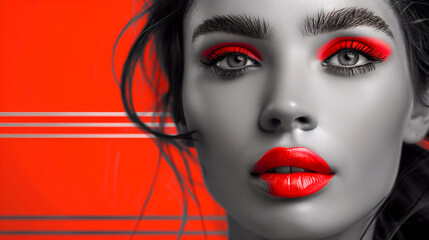 Fototapeta premium Beautiful young woman with red lips and hairstyle.
