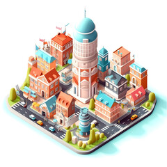 isometric city architecture cityscape urban building modern illustration generative Ai.