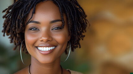 Close up portrait of a beautiful young african american woman smiling