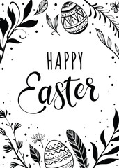 Happy Easter greeting card with hand-drawn floral elements and lettering - 762484109