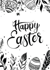 Happy Easter greeting card with hand-drawn floral elements and lettering - 762484113