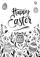 Happy Easter greeting card with hand-drawn floral elements and lettering - 762484119