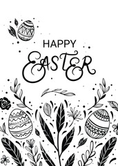 Happy Easter greeting card with hand-drawn floral elements and lettering - 762484130