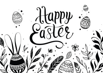 Happy Easter greeting card with hand-drawn floral elements and lettering - 762484131