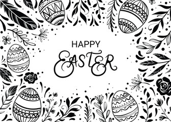Happy Easter greeting card with hand-drawn floral elements and lettering - 762484138