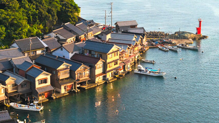 Funaya, ancient Japanese fishing villages, a village on the coast, seaside town in Ine-cho of Kyoto, Japan, Aug 2023