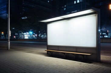 Urban Oasis: Brightly Lit Empty Bus Shelter by Night