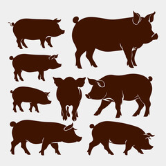 flat design pig silhouette collection