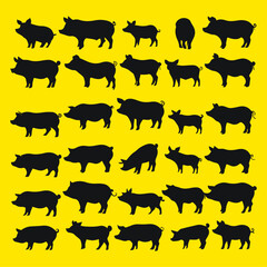 flat design pig silhouette collection