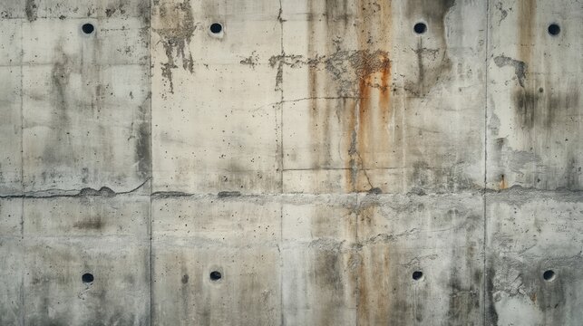Detailed image of a weathered concrete surface showing patterns of decay and rust