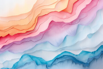 Abstract undulating paper waves in a gradient of pastel colors creating a dynamic and artistic background.