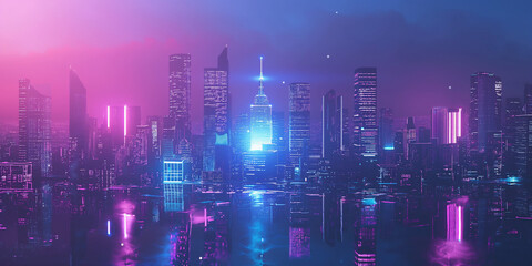 Fototapeta na wymiar Sci fi cyberpunk modern city in neon light