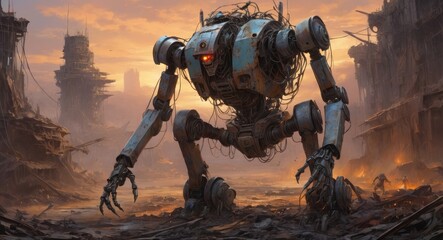 mechanical robot future world war advanced technology. - obrazy, fototapety, plakaty
