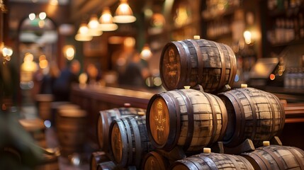 Warm Irish Pub's Whiskey Barrel Detail in Soft Light