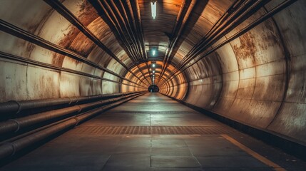 Long, warmly lit tunnel creates an intriguing perspective