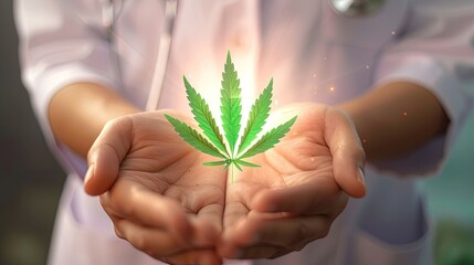 Doctor hands with marijuana. Medical and recreational concept. Close-up. Medical marvel: cannabis connection.