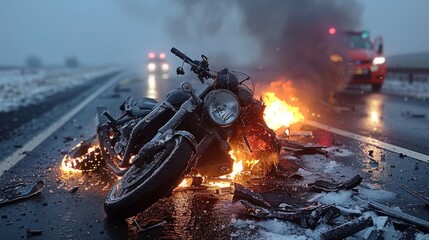 An incident involving a motorbike on a city street spirals into mayhem with a fire on the road. The wreckage and grim scene unfold after the collision.