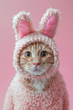 cute cat in a hat with rabbit ears