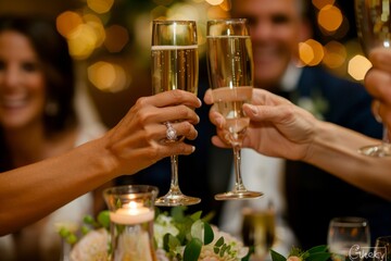Celebratory Champagne Toast at Wedding Reception
